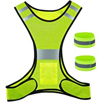 ZWOOS Chaleco y Bandas Reflectante- Chaleco de Seguridad Ajustable de Alta Visibilidad para Correr- Ciclismo y Trotar